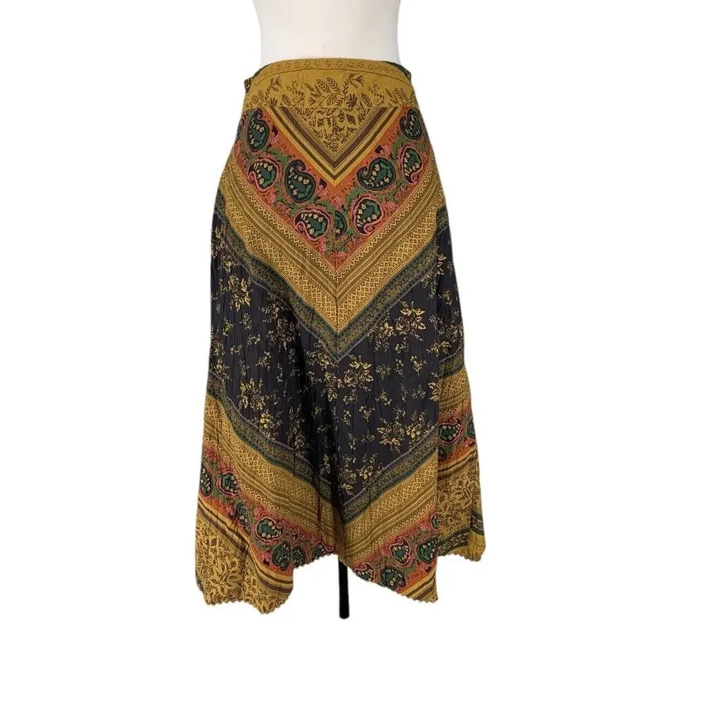 The‎ Territory Ahead Bohemian Cotton Midi Skirt A Line Size 6 Lined Southwestern